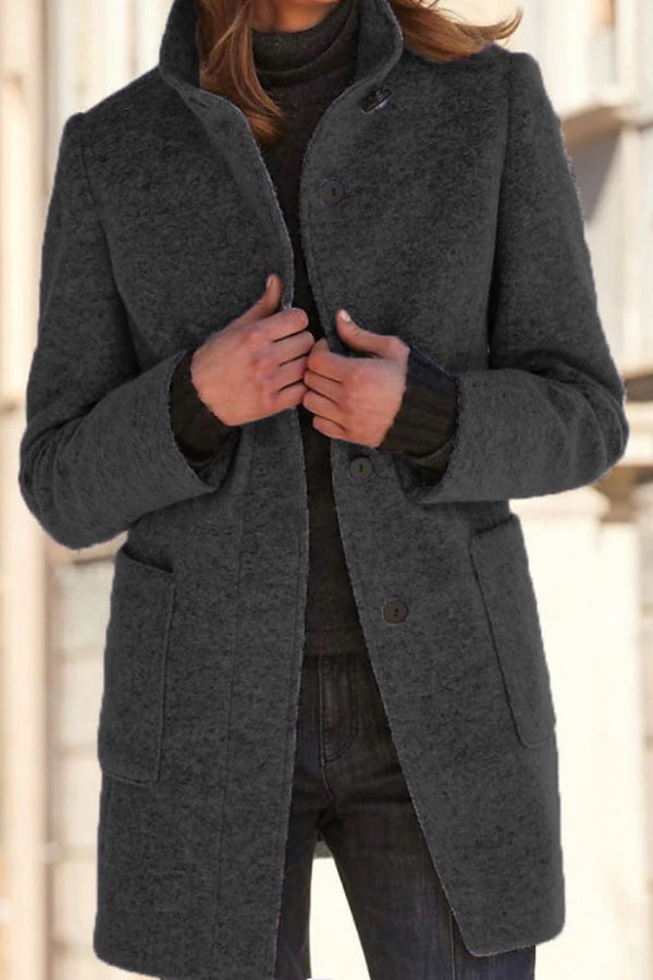 Elegante Wolljacke Stehkragen Einfarbig