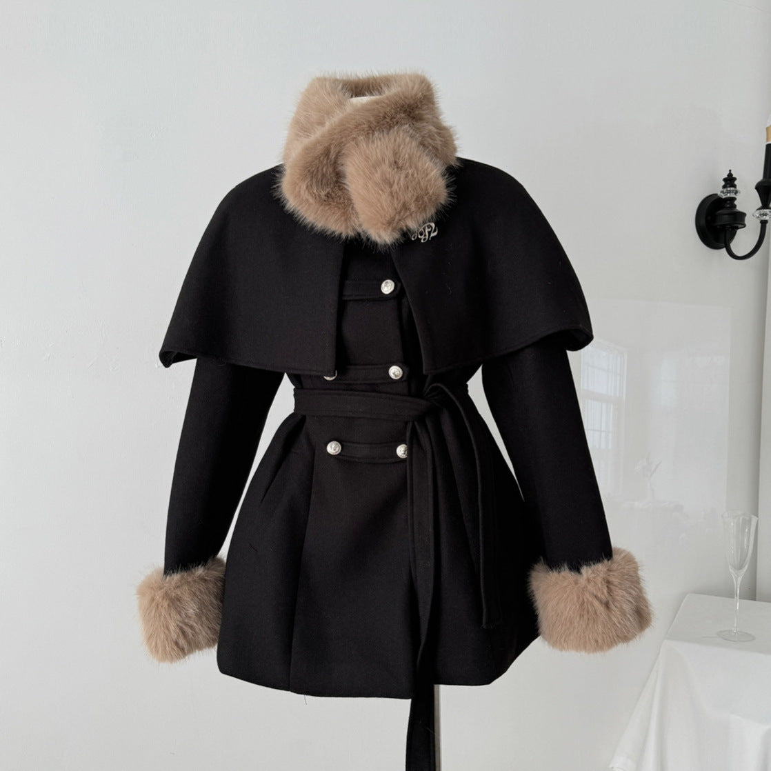 Winterkleid Lang Damen Mit Abnehmbarem Kragen