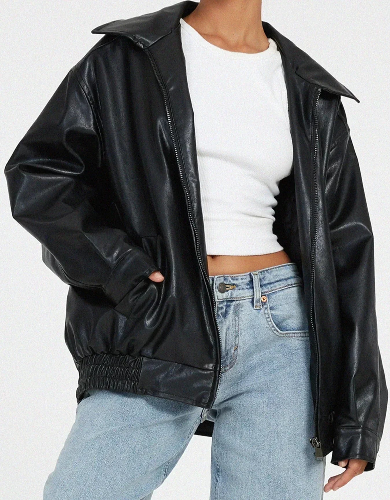 Lederjacke Oversize Lässig Modern