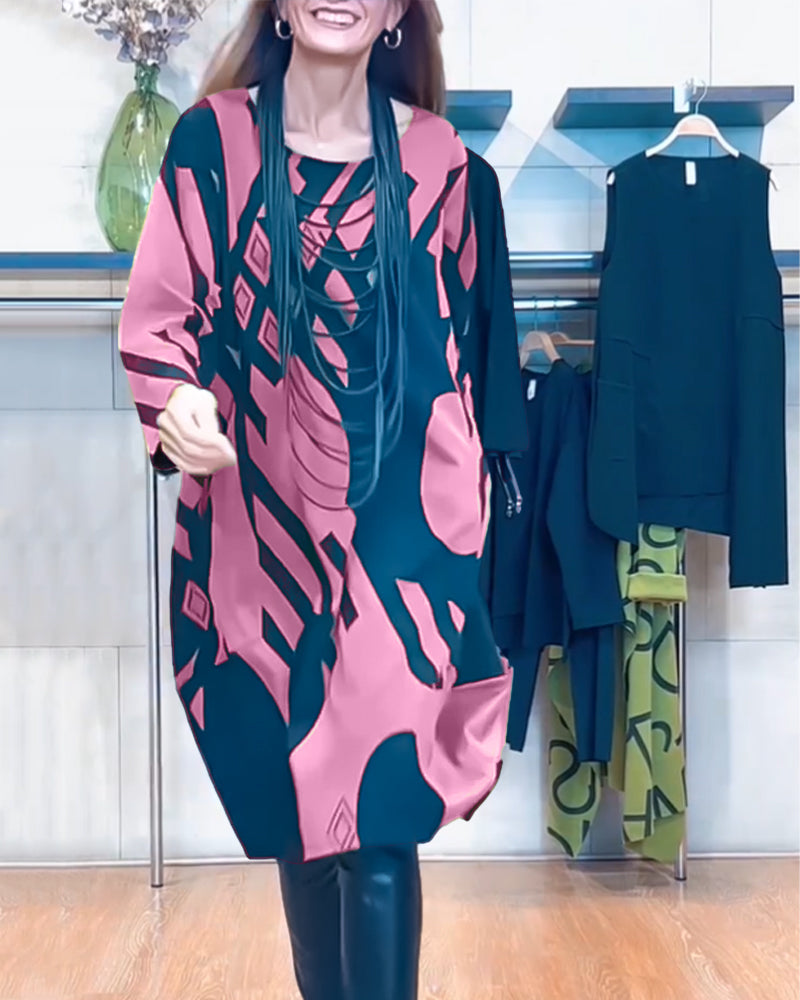 Frauenkleid Rundhals mit Aufdruck
