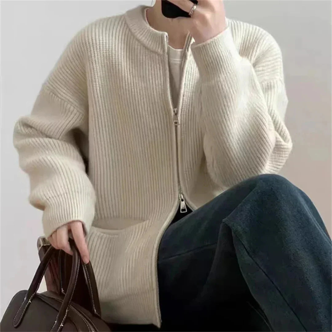 Große Strickjacke Oversized mit Reißverschluss und Taschen