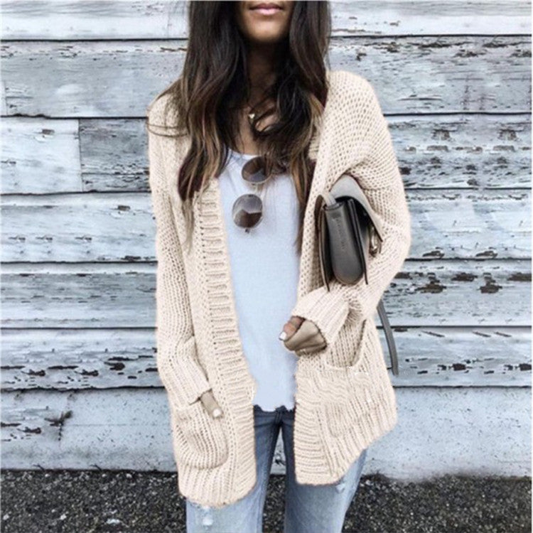 Damen Cardigan Grobstrick Bequem mit Taschen