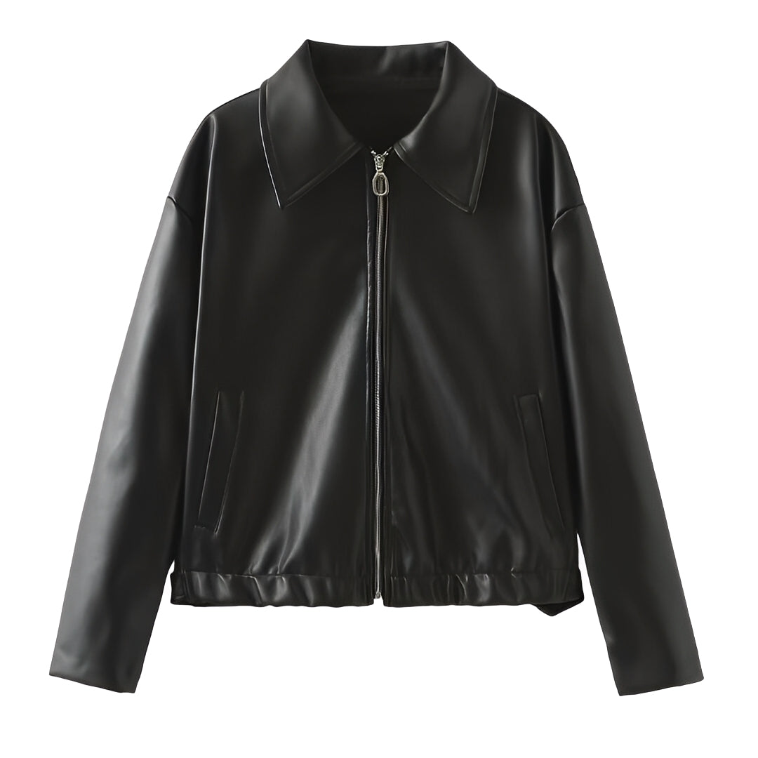 Stilvolle Lederjacke Damen Reißverschluss Design