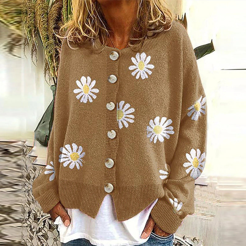 Damen Strickjacke Herbstblumen Design Überzug