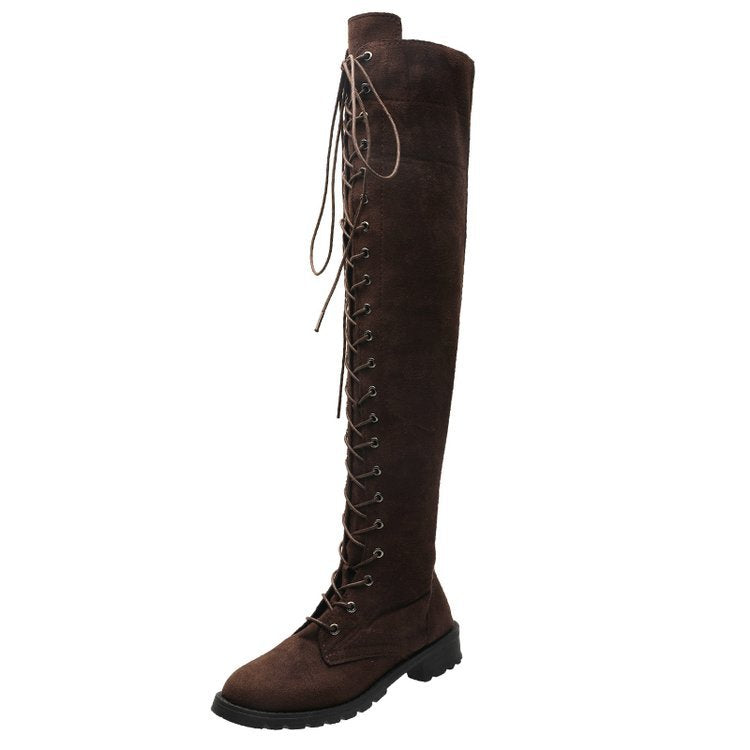 Damen Overknee Stiefel Schnürung Rutschfest Elegant