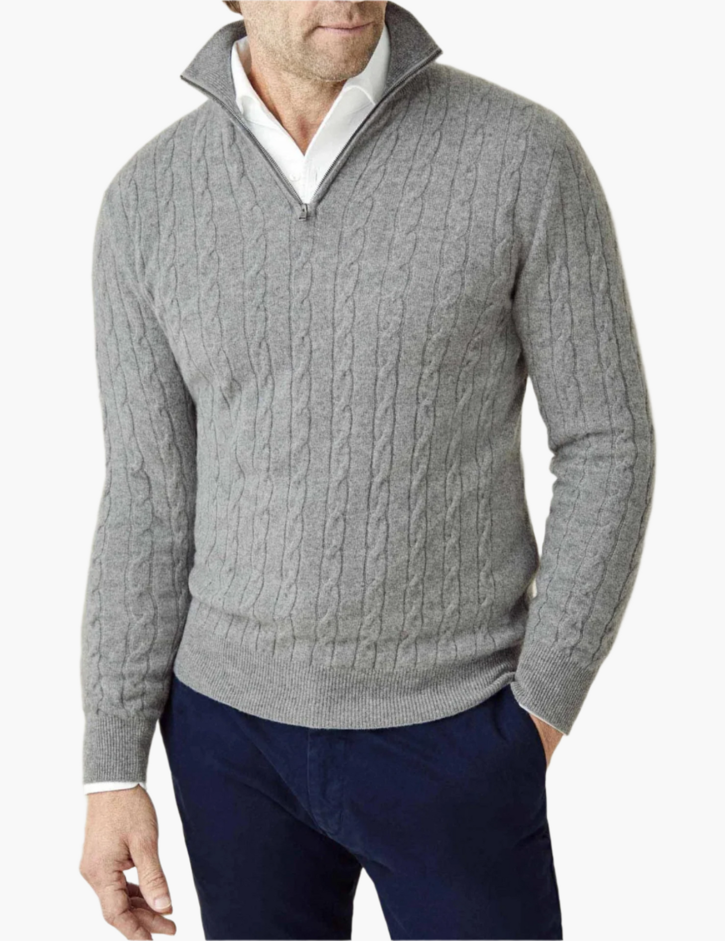 Stylischer Zopfstrick Pullover Reißverschluss