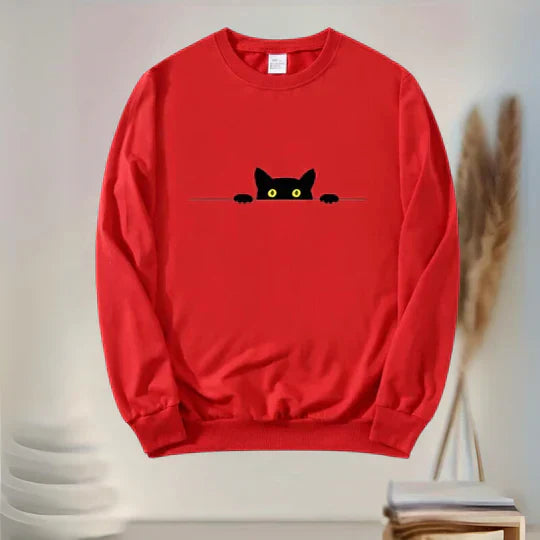 Katie - Damen Sweatshirt Katzen Motiv Schwarz Weich