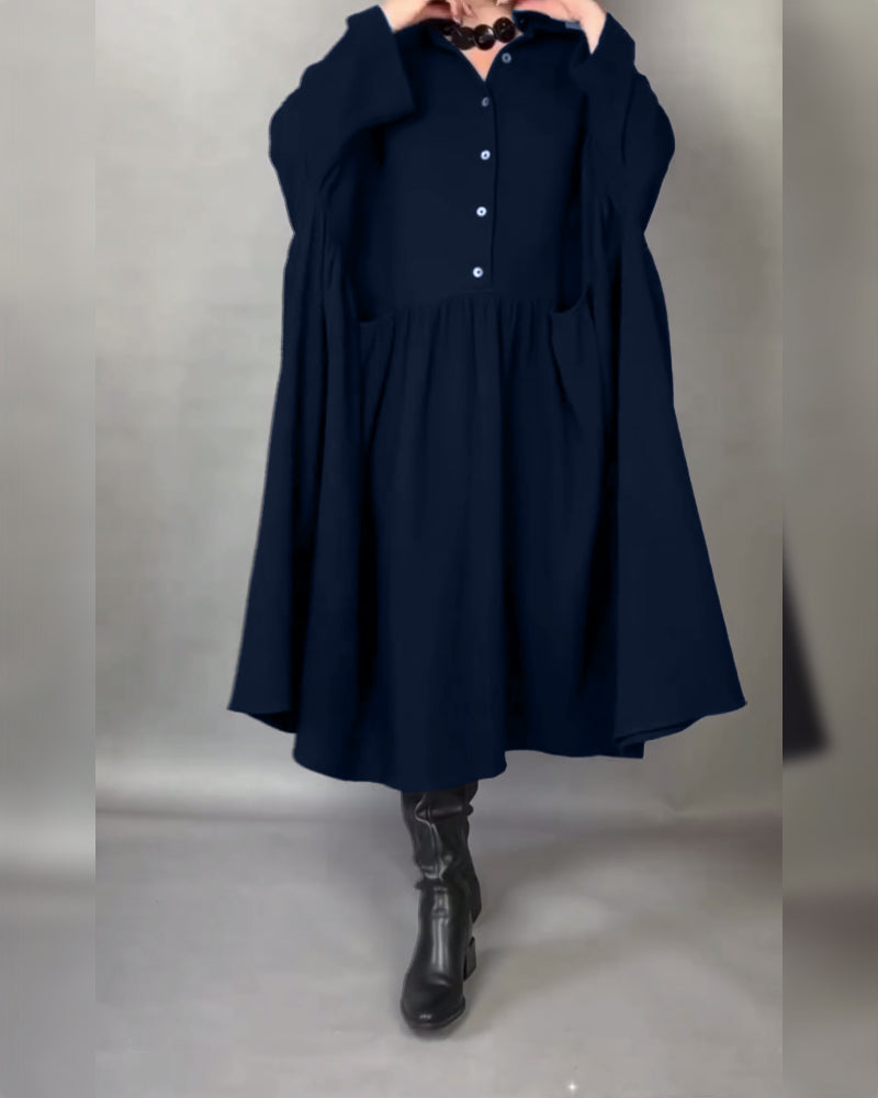 Stilvolles A-Linien Kleid mit Revers und Knöpfen
