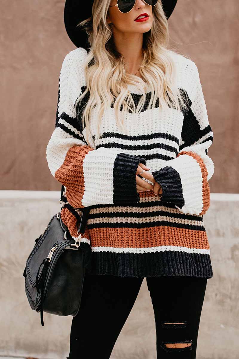Damen Strickpullover Winter Warm Gestreift
