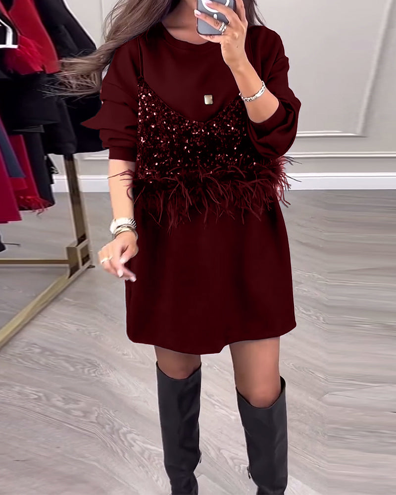 Elegantes Partykleid Mit Pailletten Und Federn