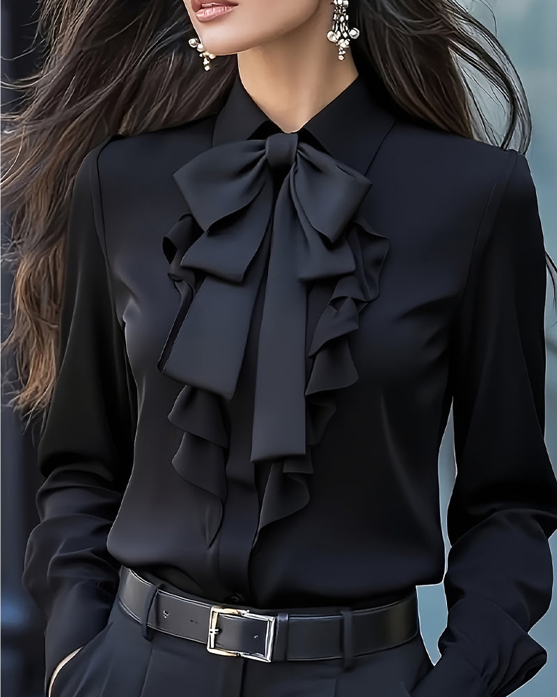 Elegante Frauenkleid Schleife Rüschen