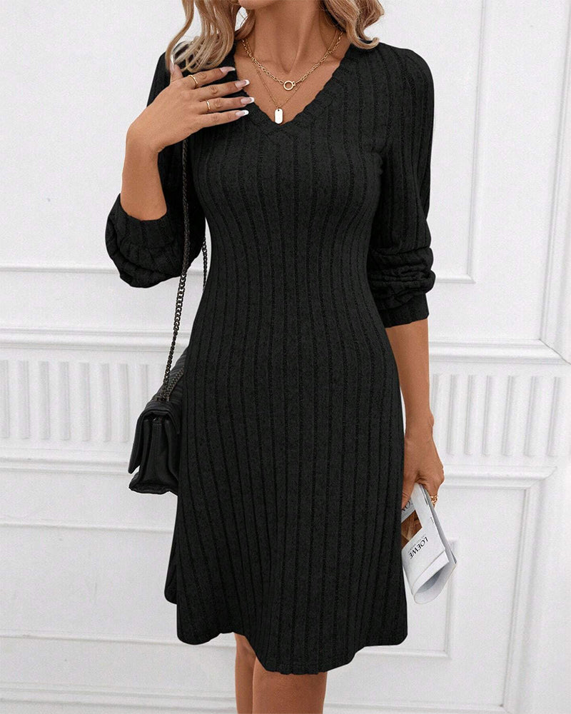 Stylisches Damenkleid Einfarbig V-Ausschnitt