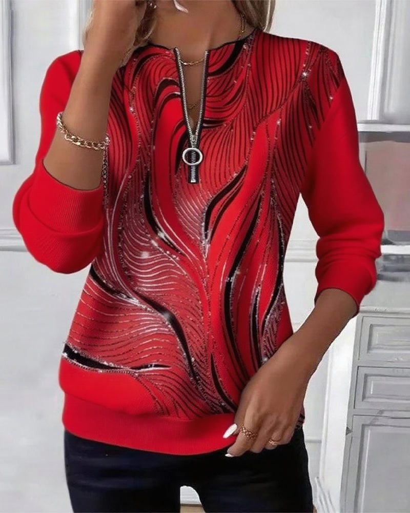 ModeKleid Lässig Bedruckt Reißverschluss