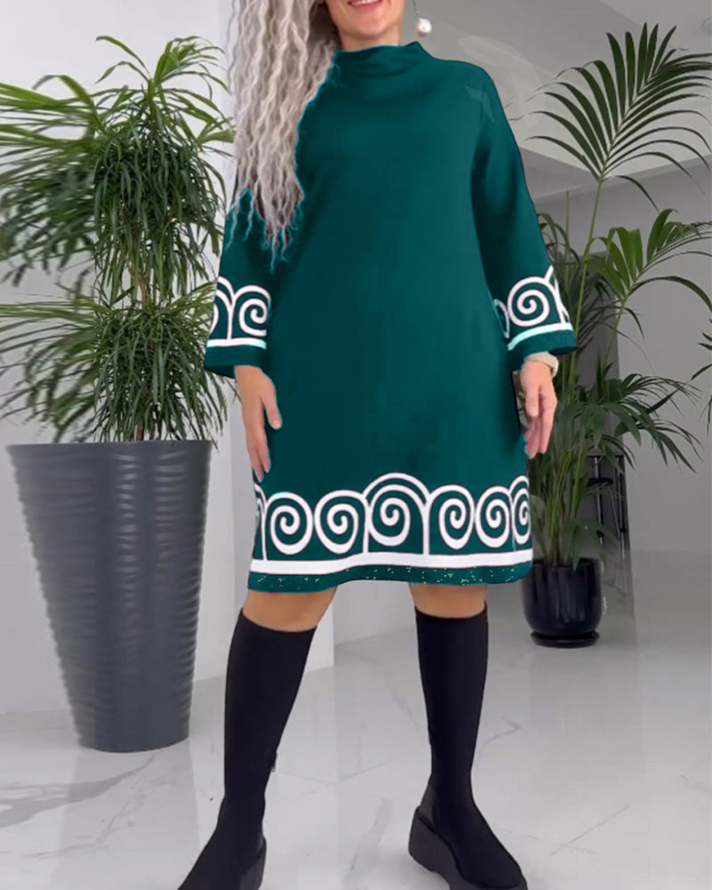 Elegantes Kleid Wellenmuster Lange Ärmel