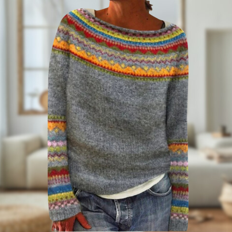 Retro Pullover Langarm Bedruckt Vintage - IdealeKleiden