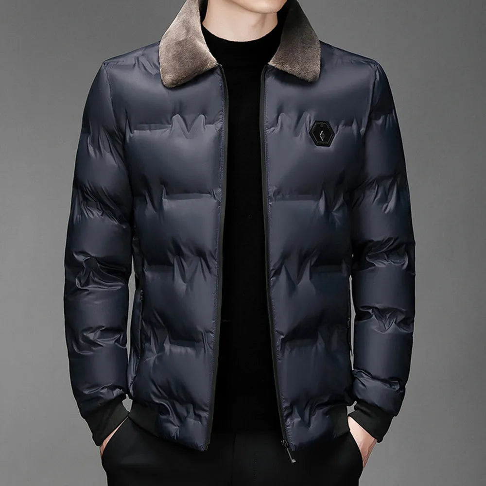 Herren Winterjacke Warm Isoliert Schwarz