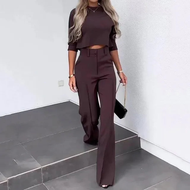 Elegante Frauenkleidung | Co-Ord-Set Crop-Top und Wide-Hose