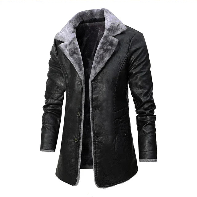 Leder Mantel Lang Herren Dick Warm Elegant