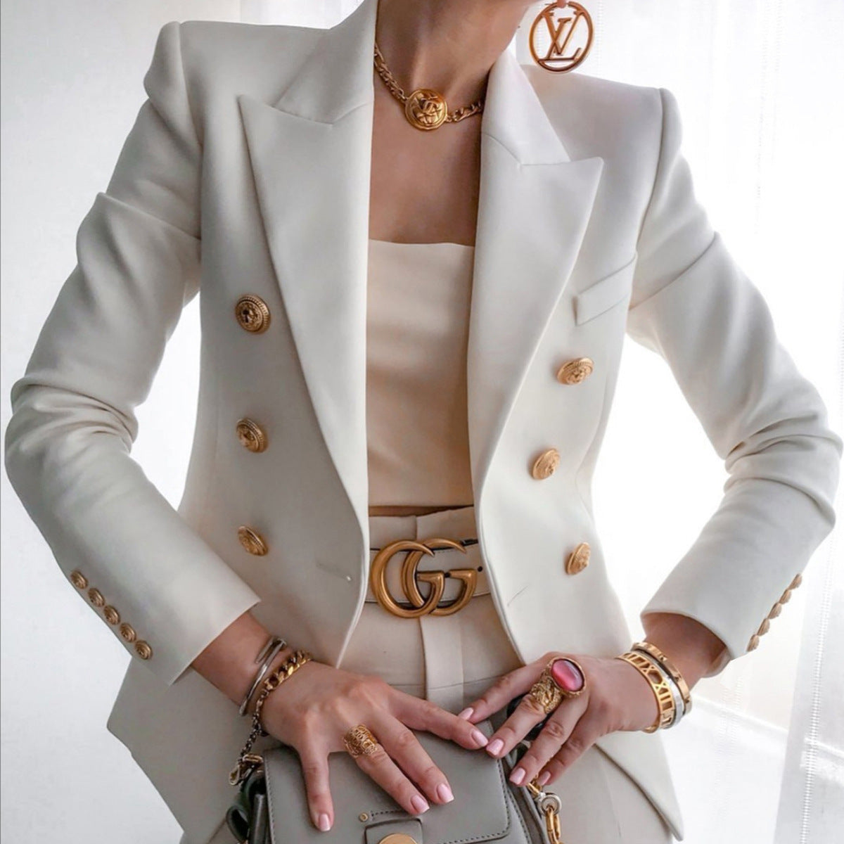 Damen Blazer Elegant Goldknöpfe Business Look