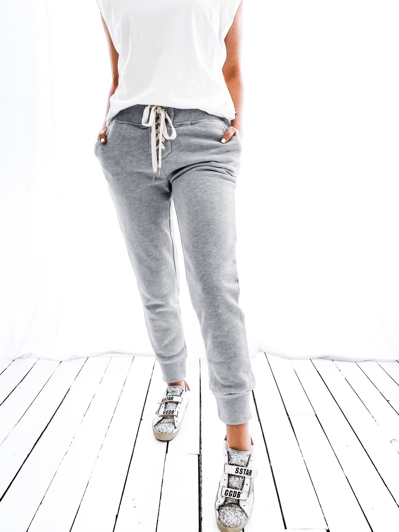 Damen Jogginghose Bequem Elastisch Mit Seitentaschen