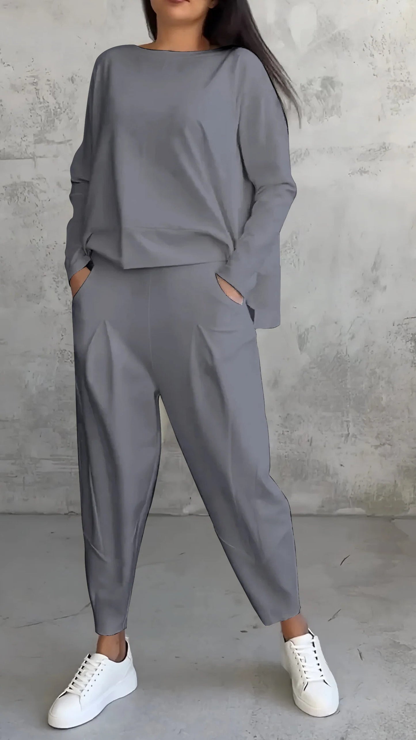 Weite Lounge-Set: Übergröße Top und Hose aus Weichem Strick