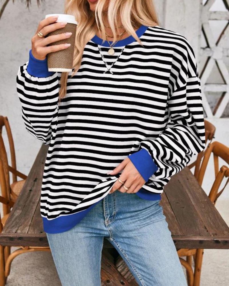 Große Größen Sweatshirt Streifen Langarm