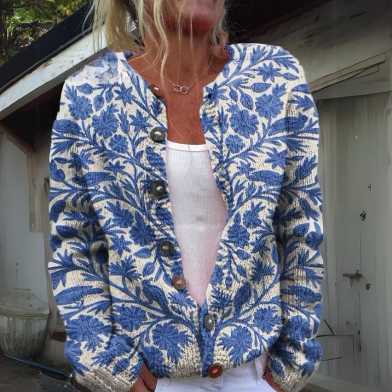 Elegante Damenstrickjacke Blumenmuster Modern