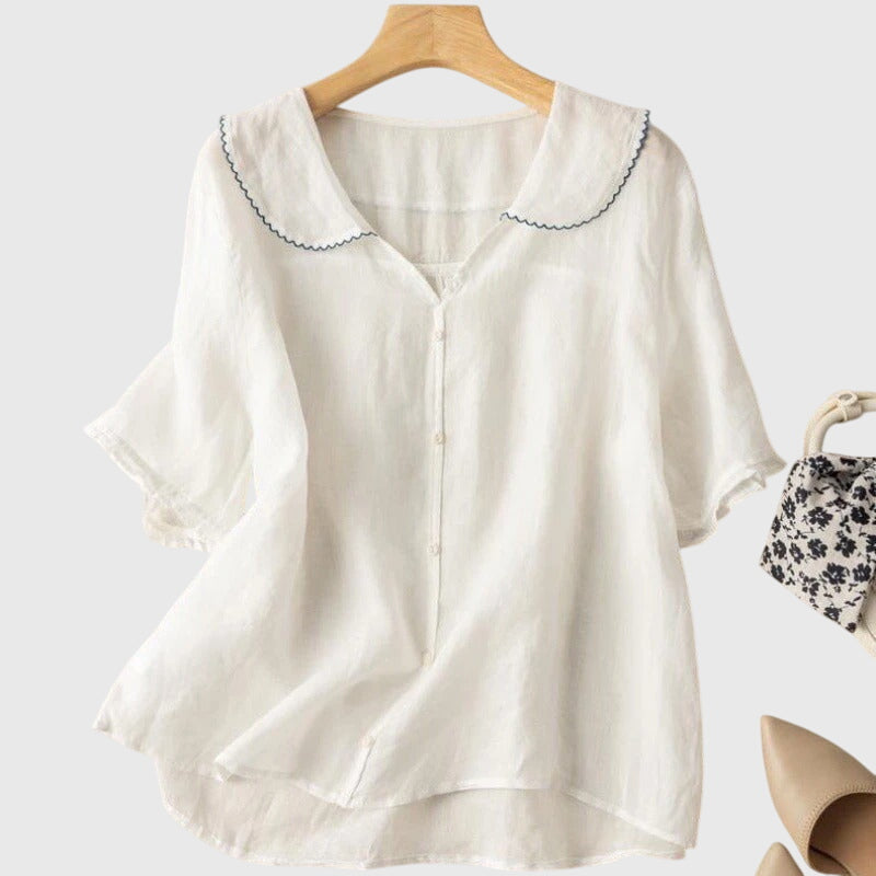 Damen Bluse Kurzärmelig Knöpfe Elegant