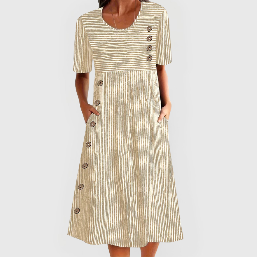 Damen Midikleid Streifenmuster Baumwolle Sommerkleid