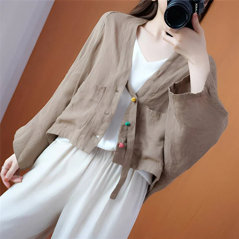 Damen Cardigan Kurz Locker Mit Taschen