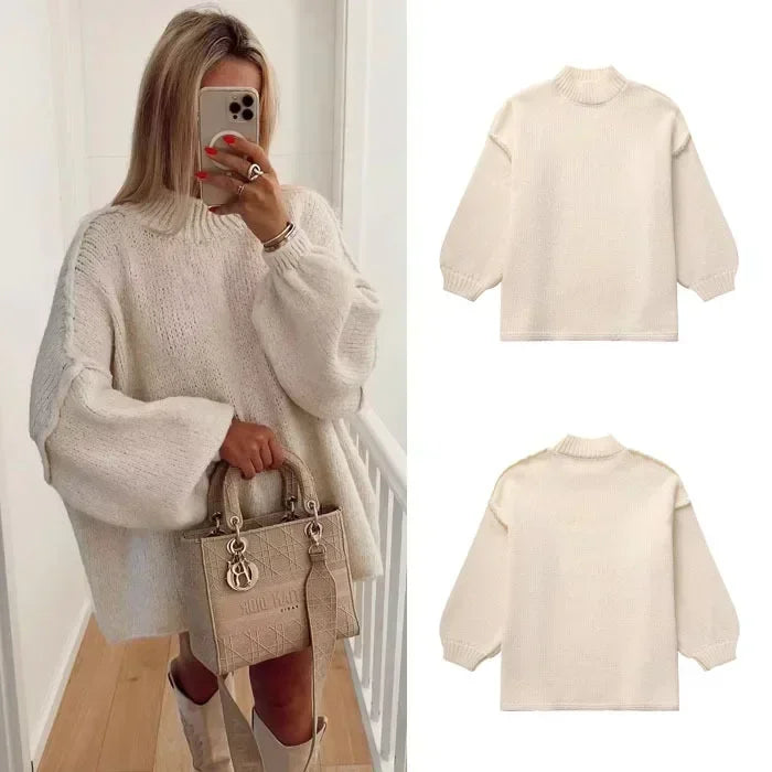 Stilvoller Rollkragen Pullover Große Ärmel