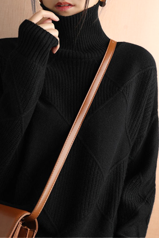 Eleganter Diamant Strick Pullover Damen Rollkragen