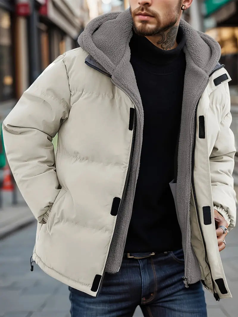 Herren Pufferjacke Kapuze Warm Fleece Outdoor