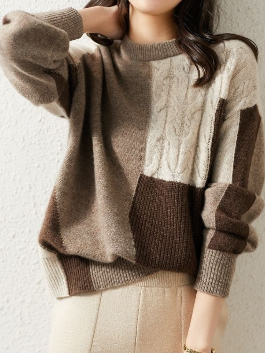 Modischer Strickpullover Kontrastfarben Chic Design