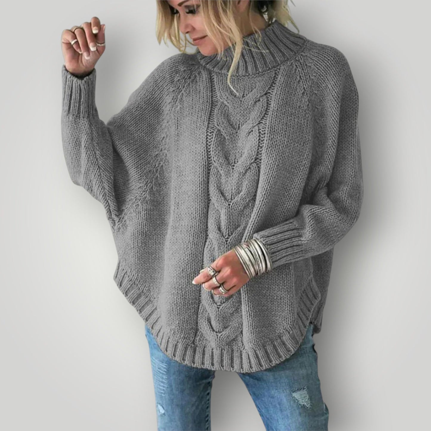 Damen Strickpullover Winterwarm Rollkragen