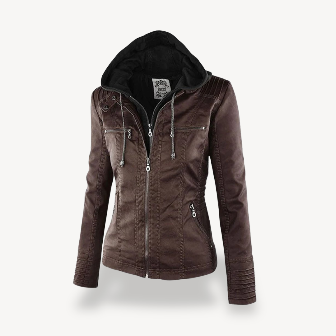 Wasserdichte Lederjacke Damen Kapuze Trendy