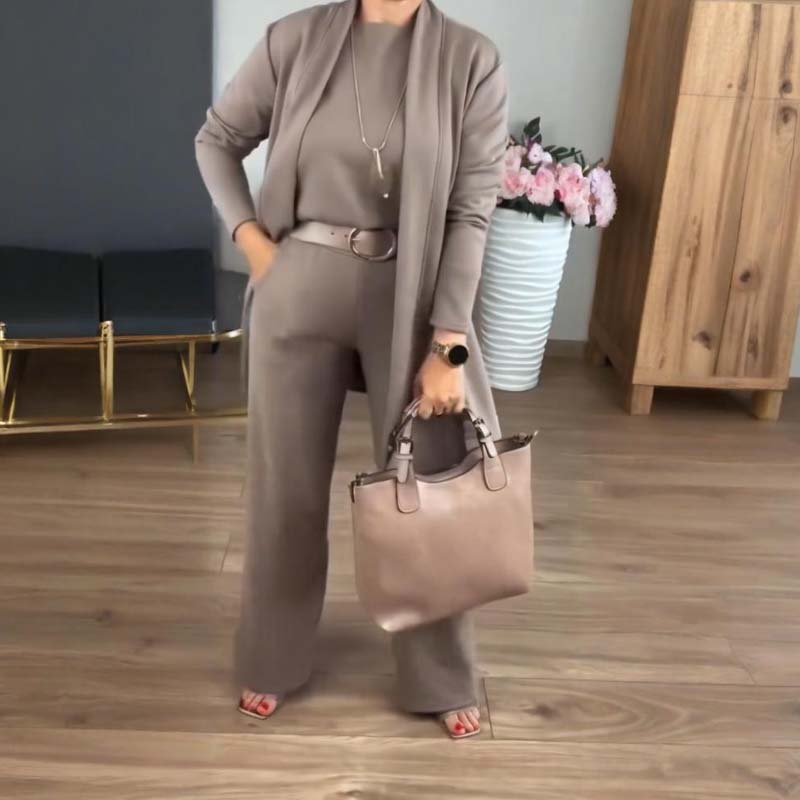 Stylisches 3-Teiliges Set: Langcardigan, Top und Hose Damen