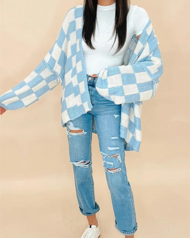 Übergroße Strickjacke Kariert Oversized