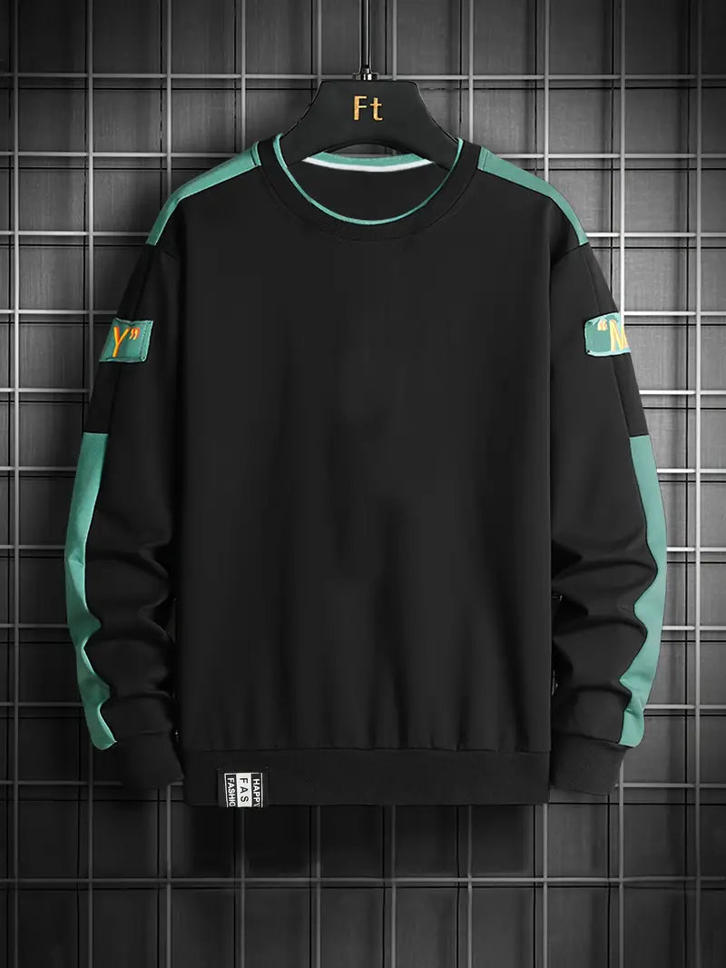 Herren Pullover Langarm Farbblock Design