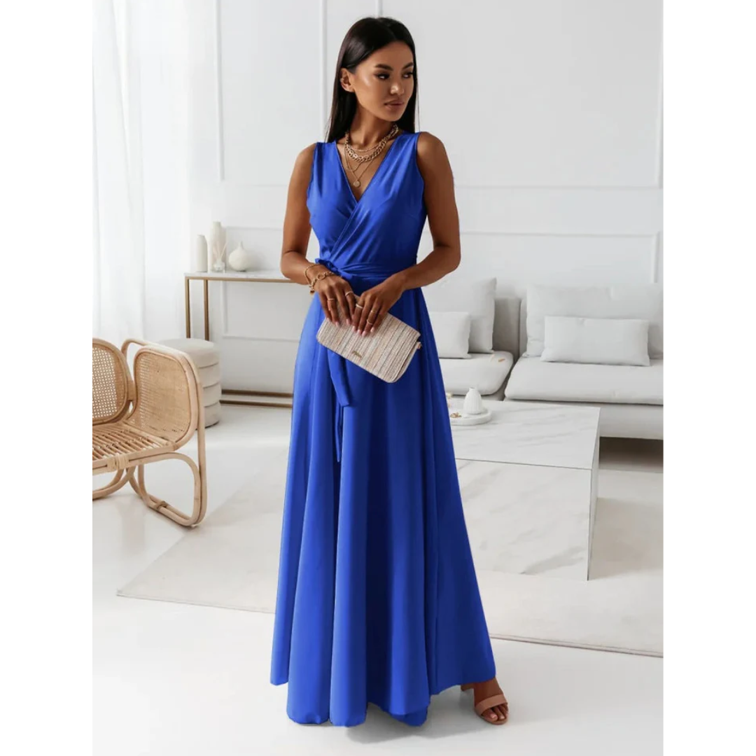 Damen Maxikleid Wickelstyle Ärmellos Sommer