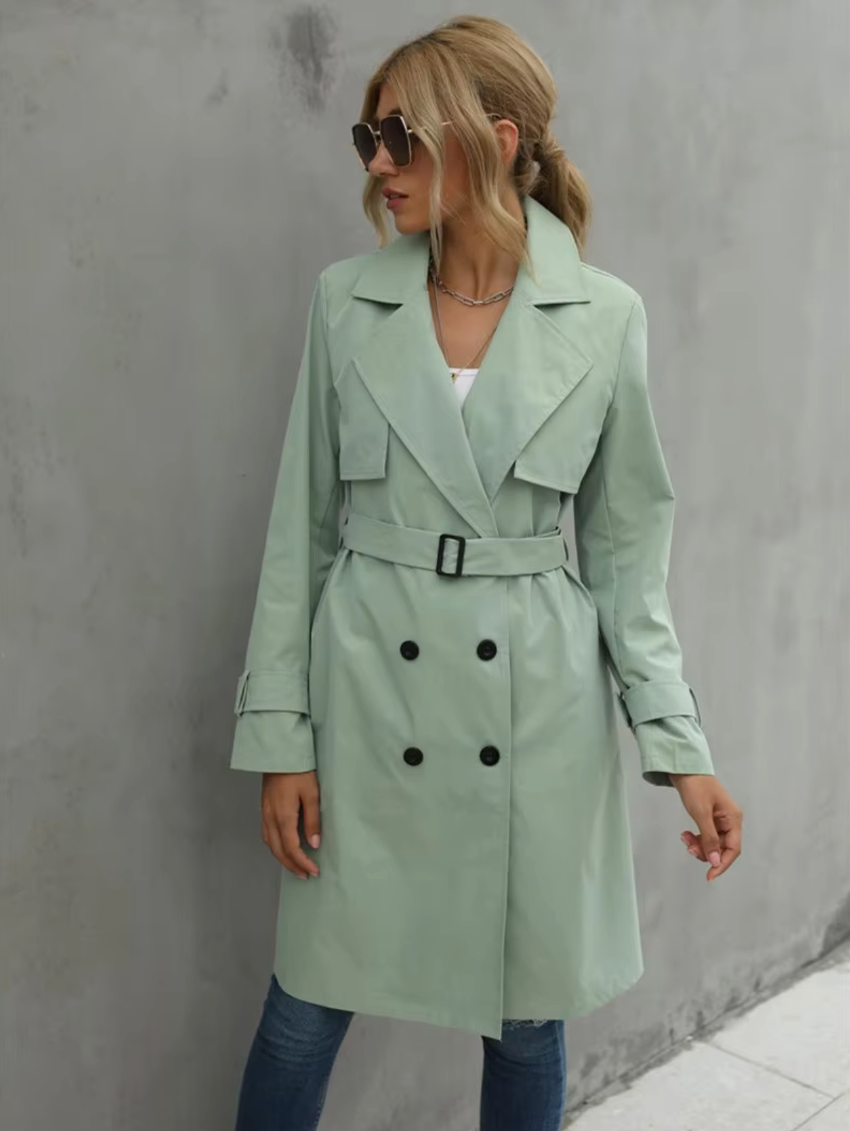 Damen Trenchcoat Klassisch Doppelreihig