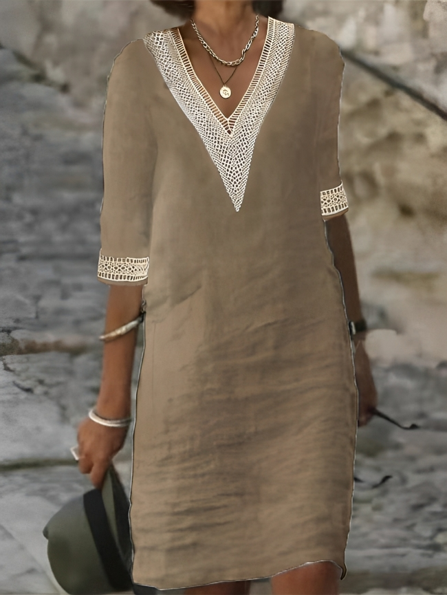 Sommerkleid Damen Leinen Bequem Elegant