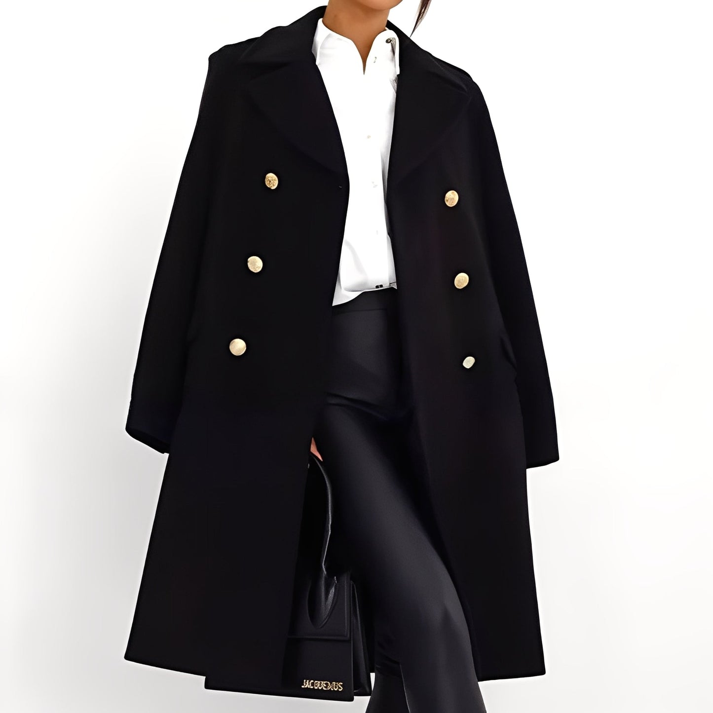 Stylischer Damen Wollmantel Doppelknopf Design