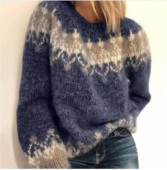 Weiche Strickpullover Damen Oversized Wollmischung Rundhals