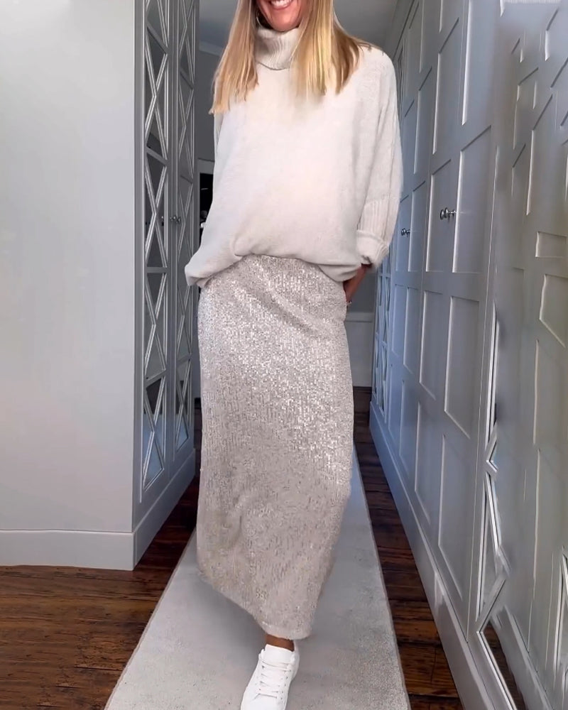 Eleganter Einfarb-Rock Damenkleid