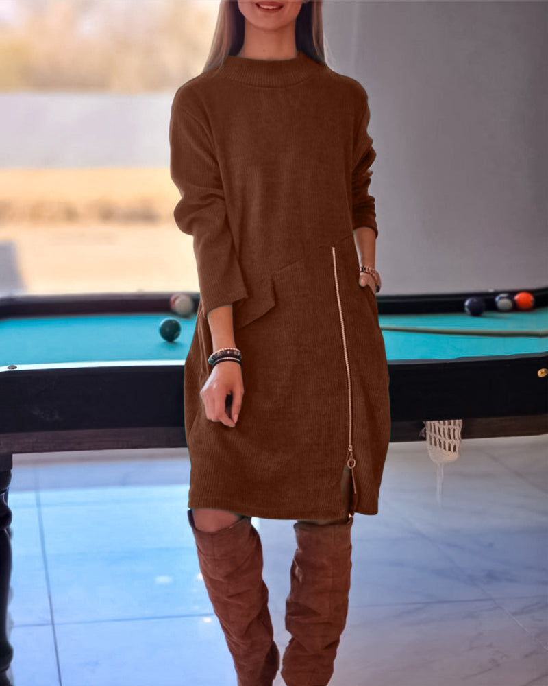 Elegantes Langarmkleid Mit Reißverschluss
