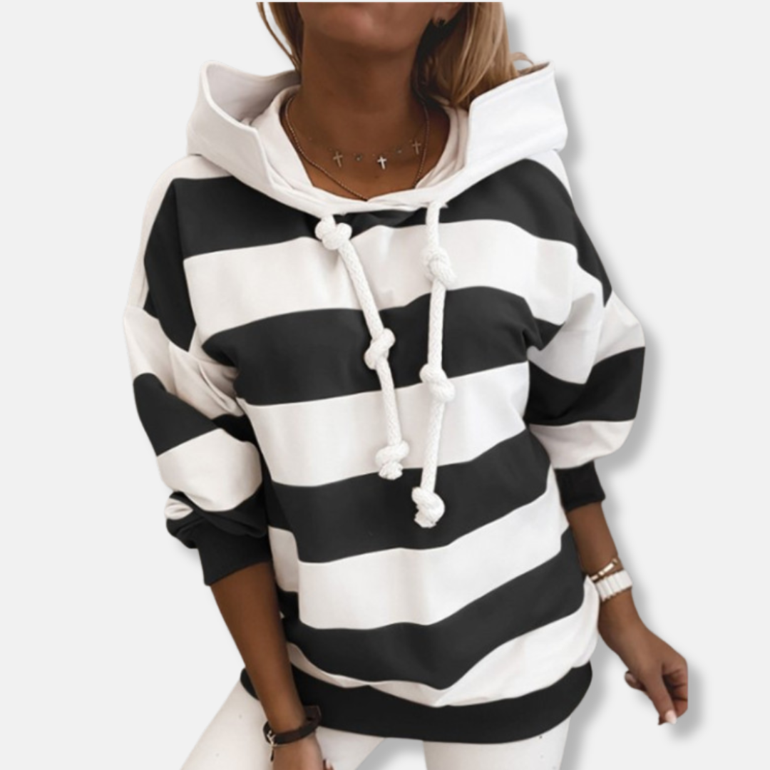 Bequeme Hoodie Lockere Passform Streifen Design
