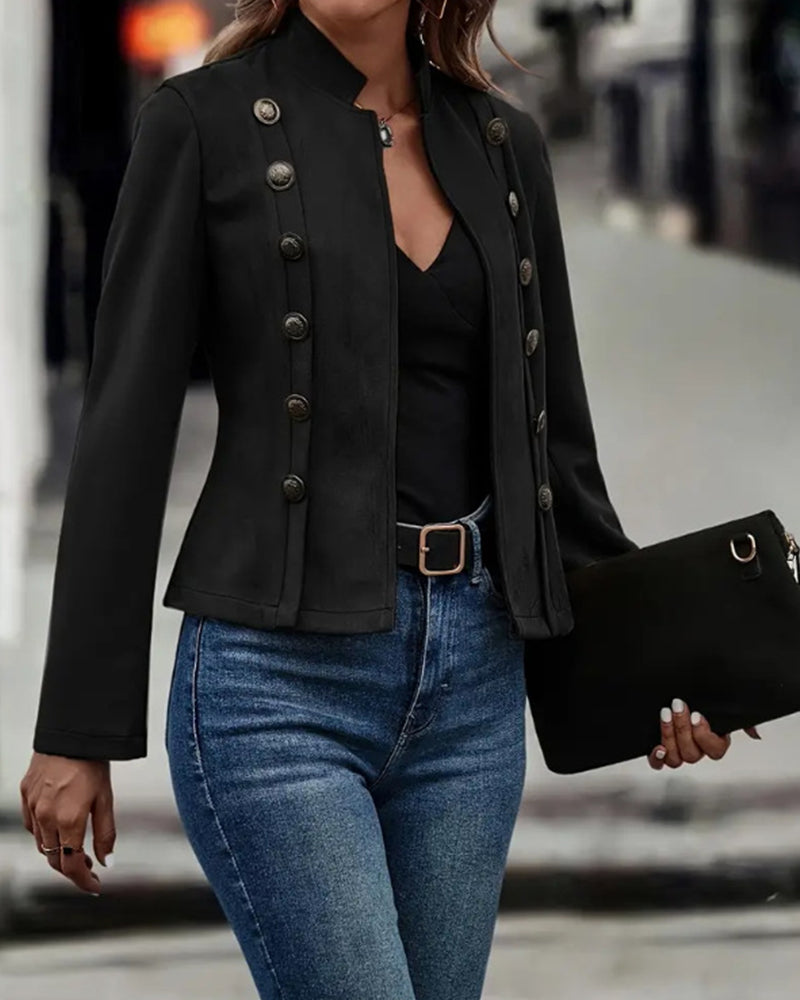 Zweireihige Blazer Damen Elegant Schwarz