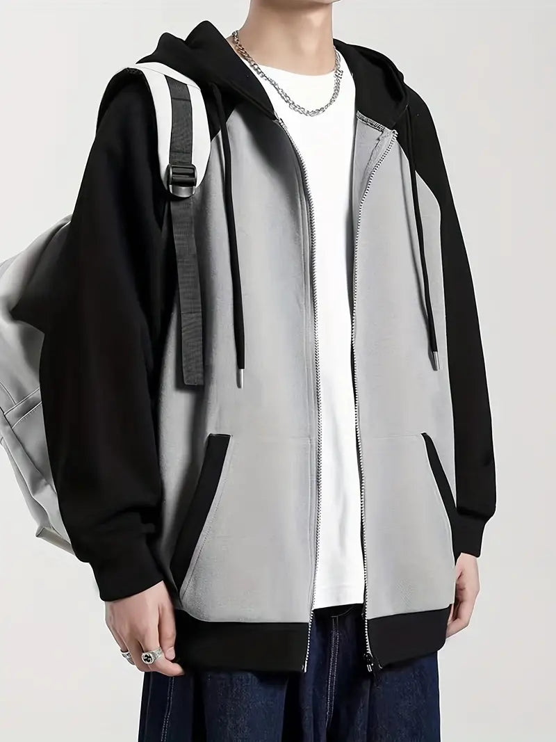 Herren Kapuzenpullover Farbblock Modern Reißverschluss