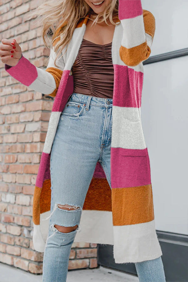 Gestrickte Cardigan mit Offener Vorderseite und Buntfarben